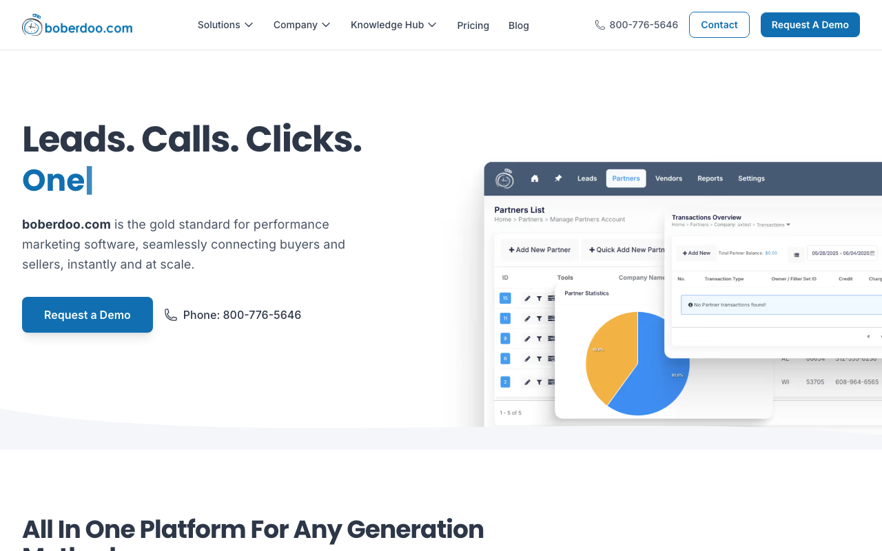 Boberdoo homepage, lead distribution software