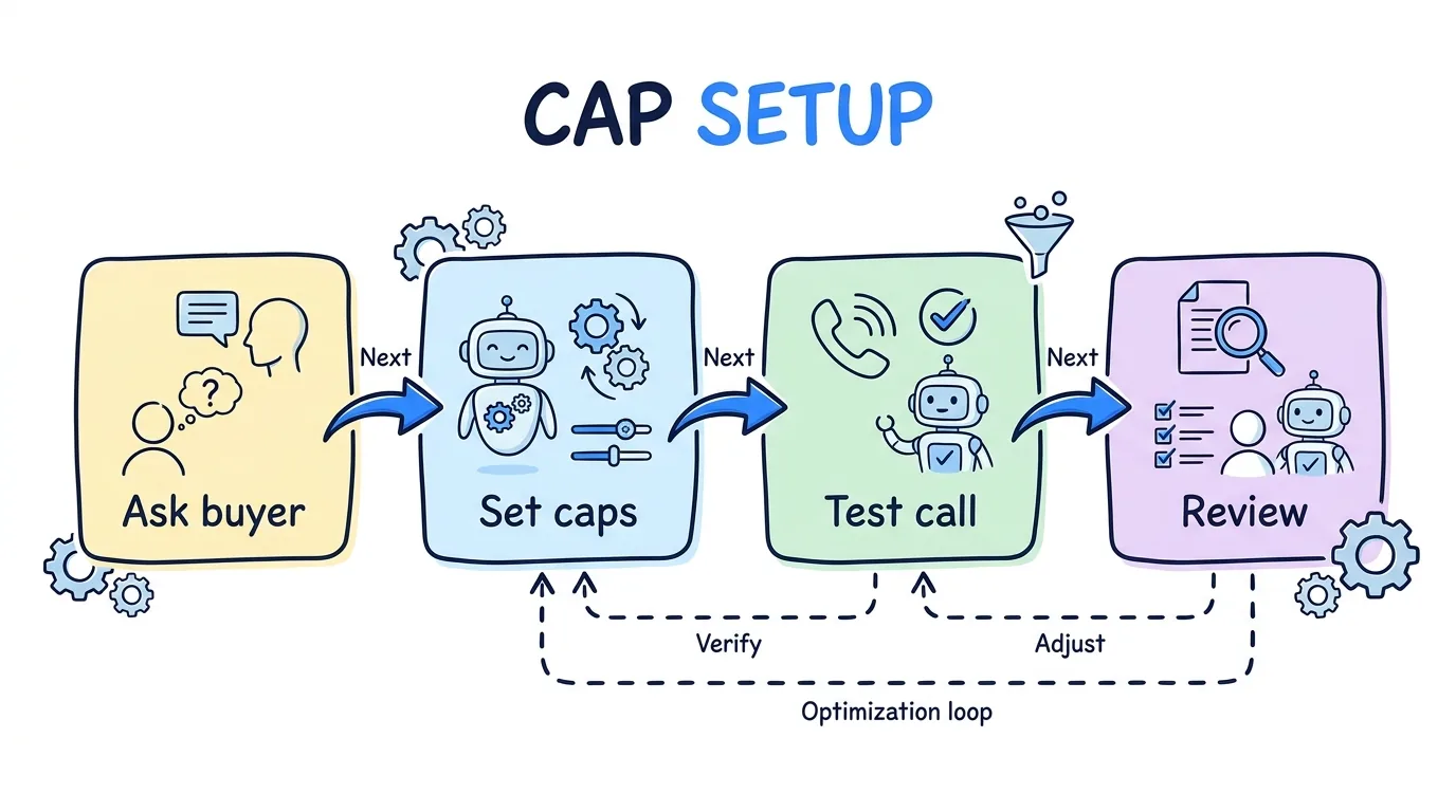 call capping setup shown as four steps from asking the buyer to reviewing caps