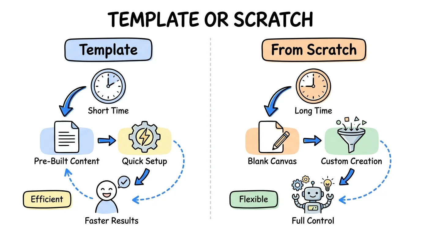 a funnel template compared to building a landing page from scratch by setup time