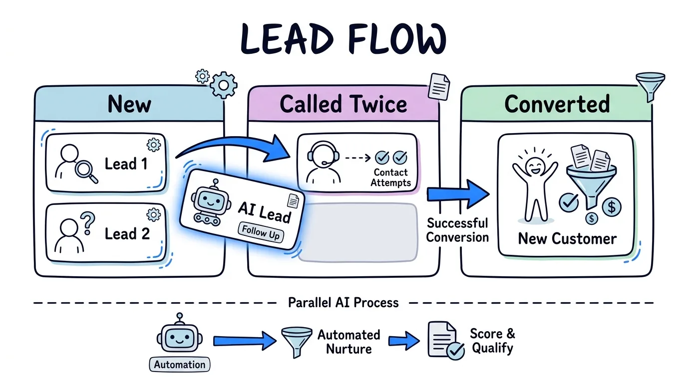 Lead Distro AI Partner Portal pipeline board shown moving a lead through custom outcome stages