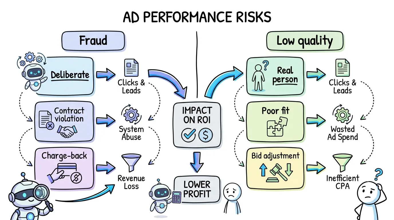lead fraud compared with low-quality leads, deliberate manipulation versus a real person who is a poor fit