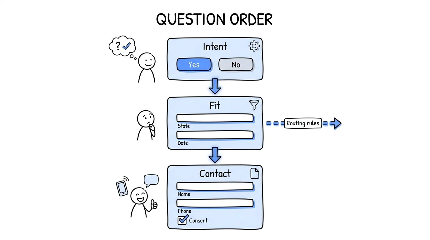 multi step form question order shown as intent, then fit, then contact details with consent