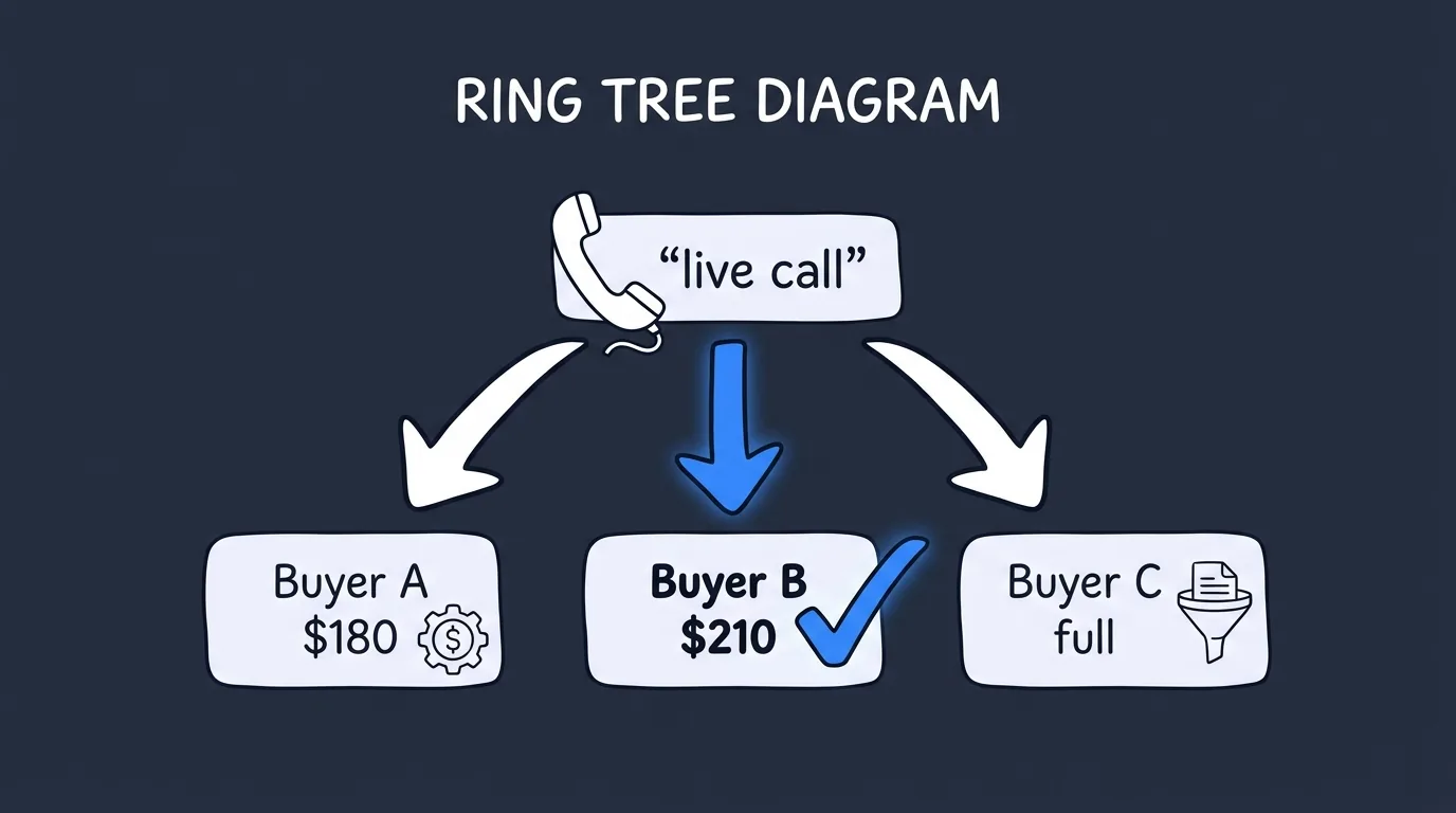 A simple napkin-style whiteboard diagram on a navy slate background showing a ring tree