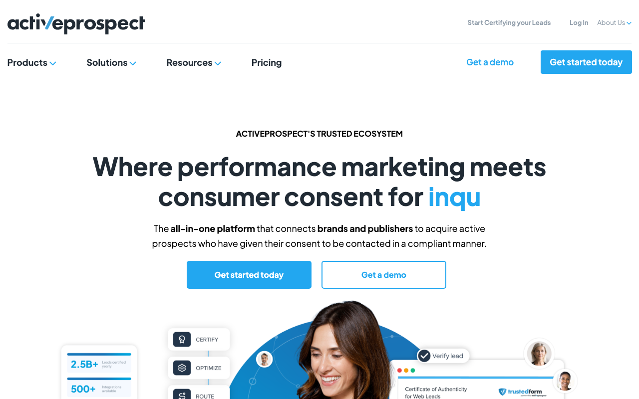 ActiveProspect homepage, consent-based marketing platform
