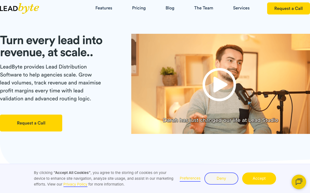 LeadByte homepage, international lead distribution platform