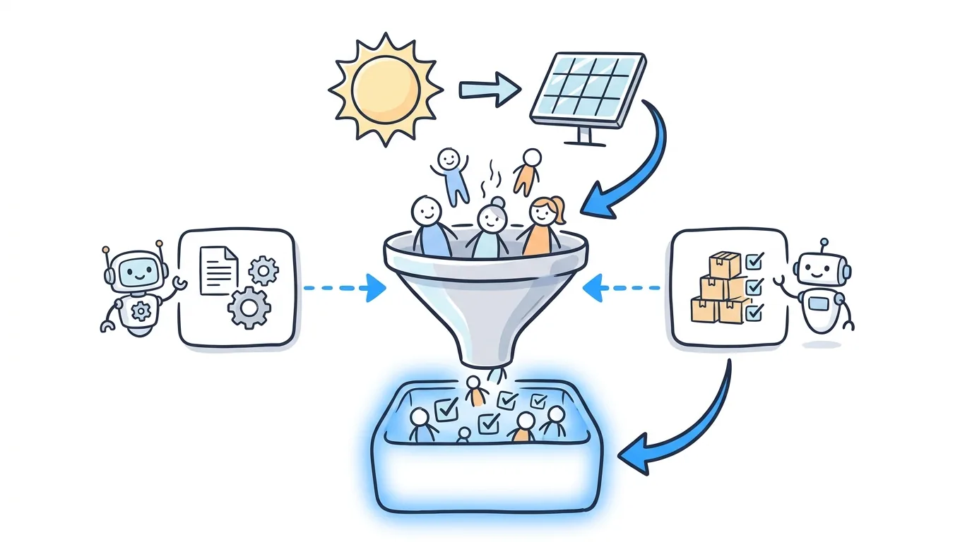 Solar lead generation funnel from sunlight to lead box