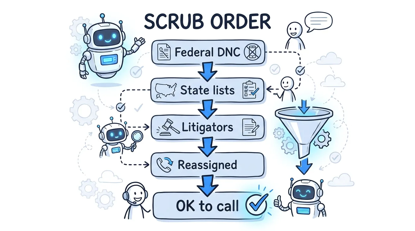 TCPA compliance checklist scrub order from federal Do-Not-Call to reassigned number check